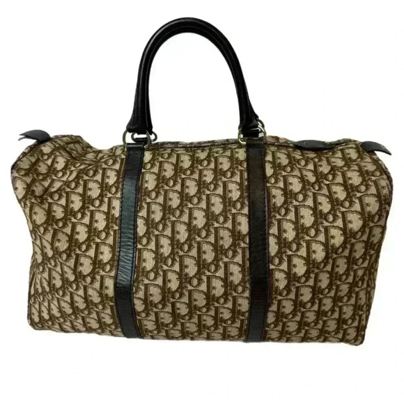VINTAGE 1970s DIOR large Boston travel bag monogram cloth duffle brown - Picture 14 of 15